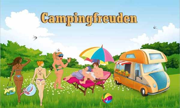 Camping, Camper, Campingfreuden 90x150 cm Digitaldruck