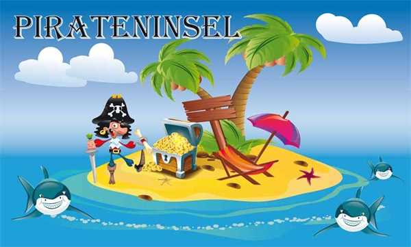 Pirateninsel Kindermotiv, Flagge 90x150 cm Digitaldruck