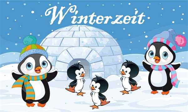 Winter Winterzeit Iglu mit Pinguinen Kindermotiv 90x150 cm Digitaldruck