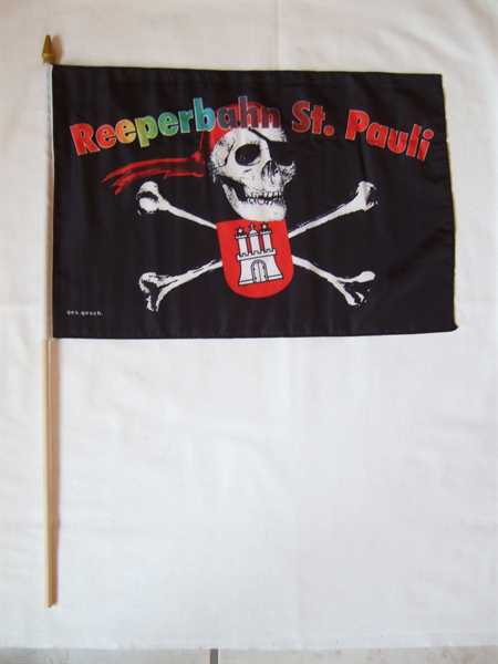 Pirat St. Pauli Reeperbahn Stockflagge 30x45 cm,160 Dernier (G) Sonderposten