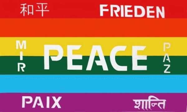 Peace - Regenbogen 7 Sprachen Frieden Flagge 90x150 cm