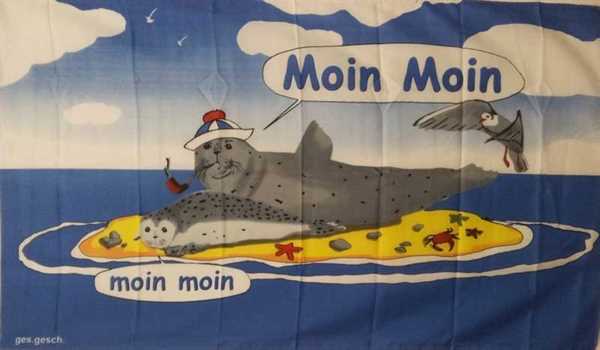 Moin Moin 3 liegender Seehund Flagge 90x150 cm,160 Dernier (G)